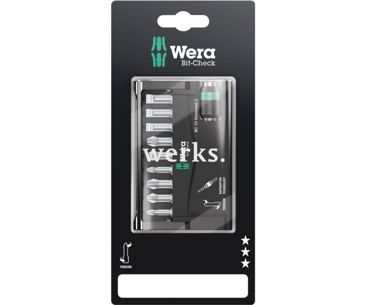 Bit-Check 10 Universal 3 SB Набор насадок (PH, PZ, SL) и держатель Wera WE-073410