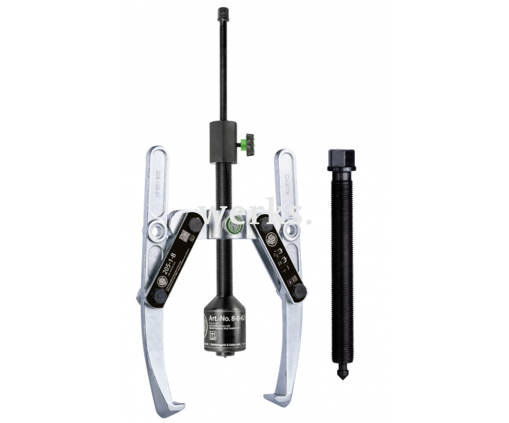 Универсальный двухзахватный съёмник с шарнирными захватами, регулировкой глубины фиксации и длинным гидравлическим шпинделем (включая  механический шпиндель) KUKKO 205-2-B