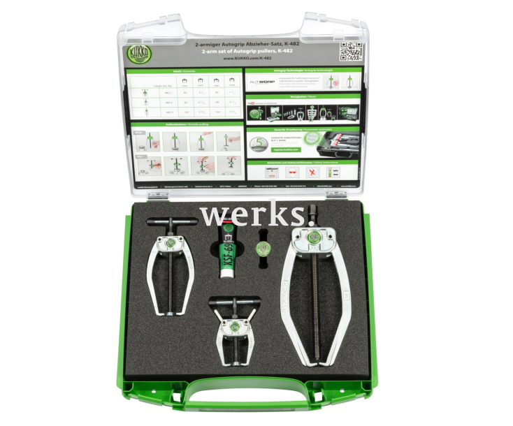 Универсальный двухзахватный съёмник с технологией Auto-Snap, в наборе KUKKO K-482