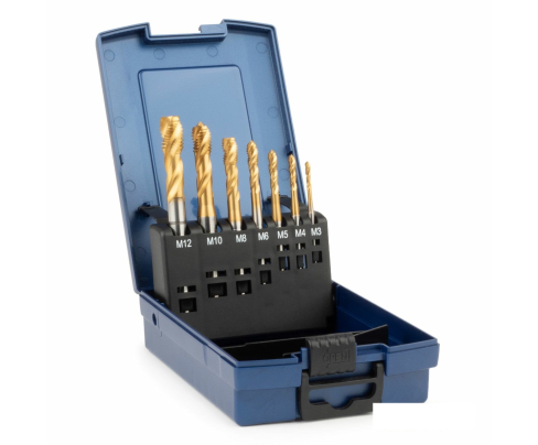 Набор машинных метчиков С/RSP35° HSSE-TiN DIN371/376 M3-M10/M12 Silver 7 предметов GSR BRB09100210