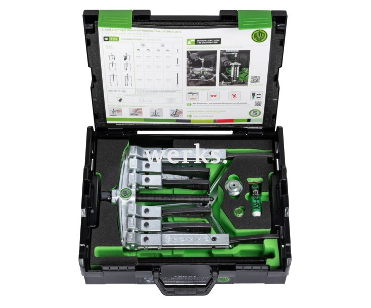 Универсальный двух- и трёхзахватный съёмник с узкими захватами в наборе KUKKO K-2030-20-S