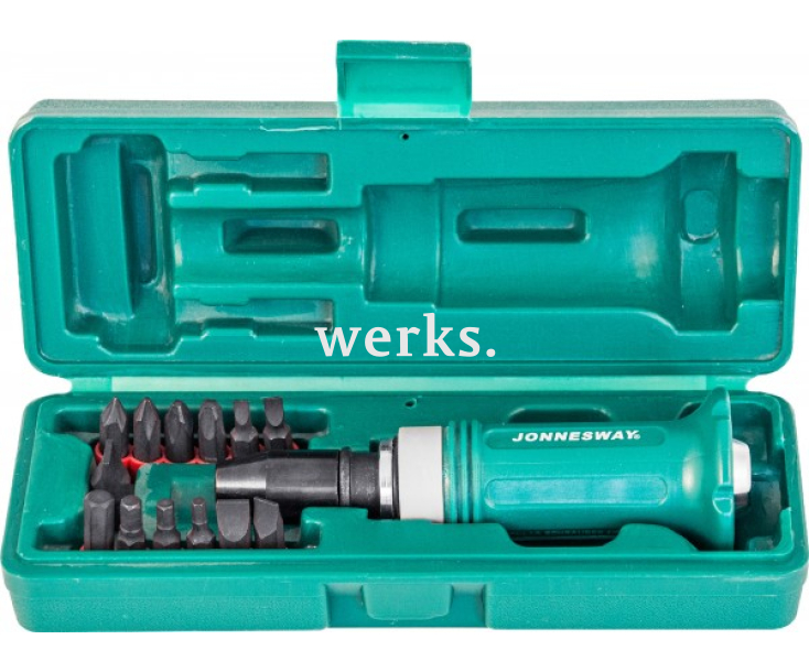 Ударная отвертка с набором бит SL 5,6,8,10,12мм PH# 1,2,3,4 Hex 4,5,6,8, 14 предметов Jonnesway AG010138