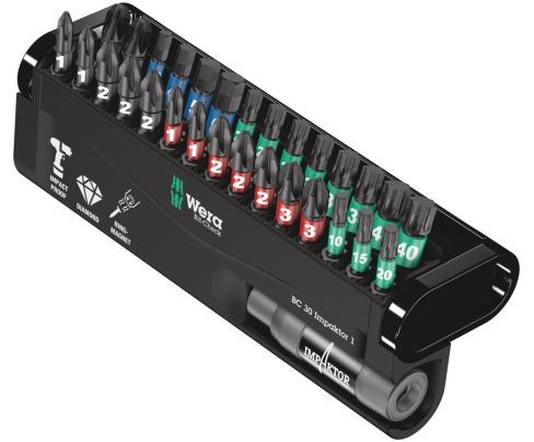 Bit-Check 30 Impaktor 1 Набор насадок (PH, PZ, TX, HEX) и держатель Wera WE-057690