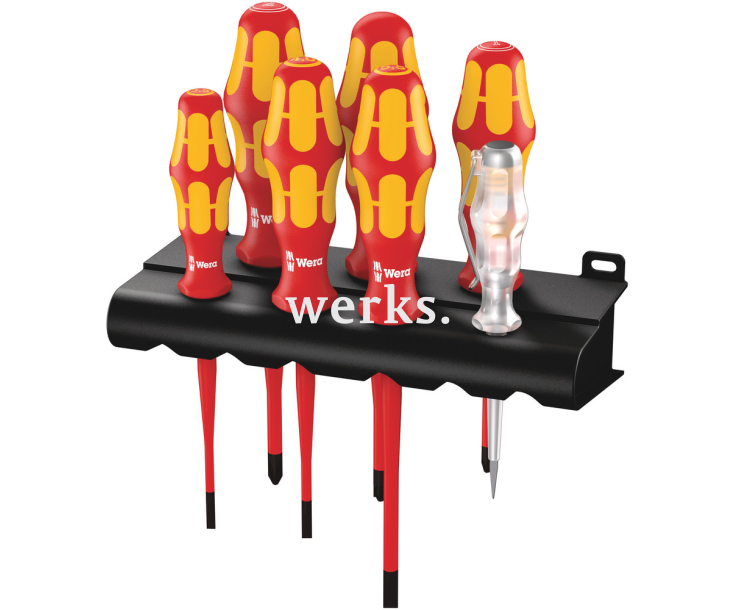Набор отверток VDE + индикатор напряжения + подставка Wera Kraftform 160 iS/7 Rack WE-006480 с уменьшенным Ø рабочего конца