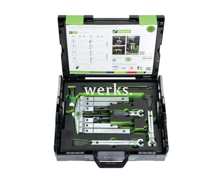 Универсальный двух- и трёхзахватный съёмник с узкими захватами в наборе KUKKO K-2030-10-S