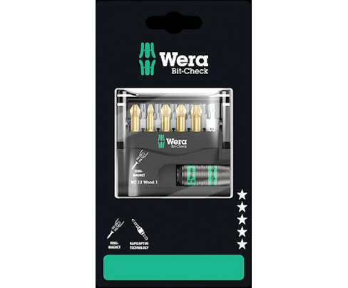 Bit-Check 12 Wood 1 SB Набор насадок (PH, PZ, TX) и держатель Wera WE-136390