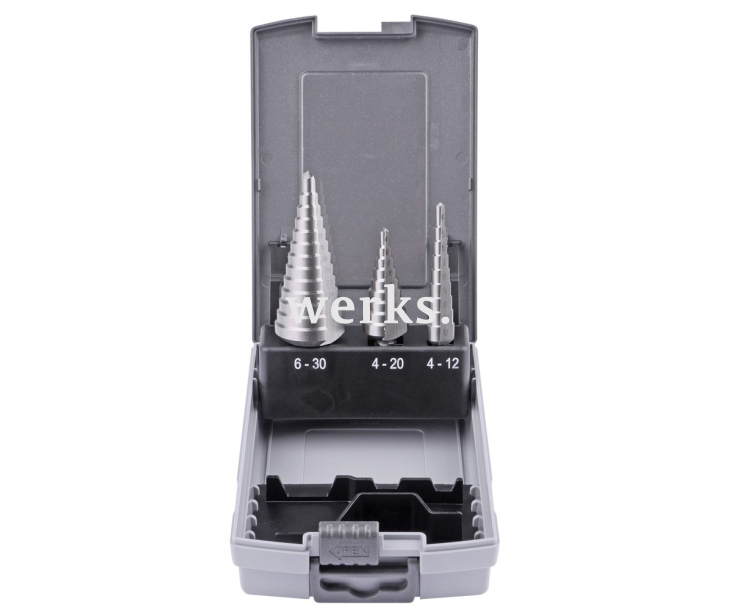 Набор ступенчатых свёрл 4-12  4-20  6-30 mm, HSSE, прямое Werks W.8020060