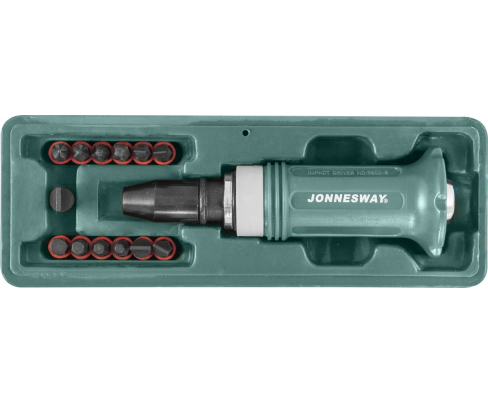 Ударная отвертка с набором бит SL 5,6,8,10,12мм PH# 1,2,3,4 Hex 4,5,6,8, 14 предметов Jonnesway AG010138