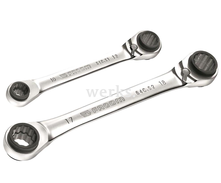 Набор накидных двусторонних ключей с трещоткой Facom 64C.J2 2 штуки