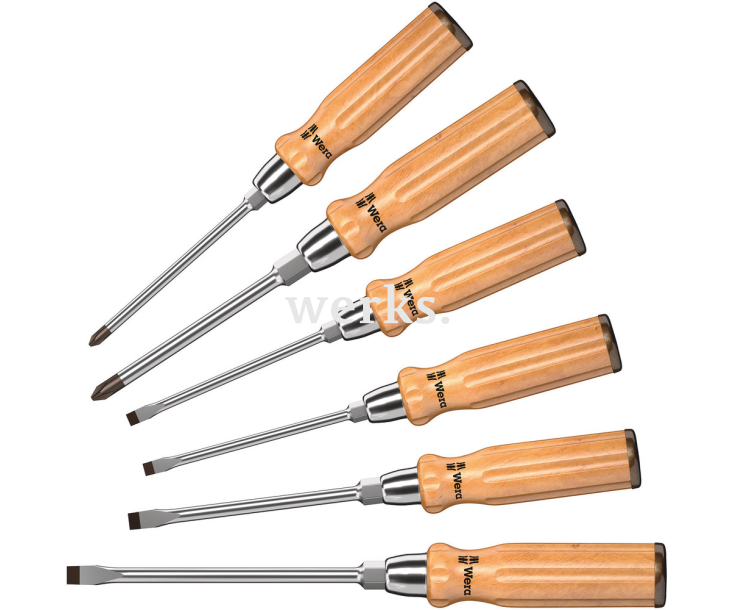 Набор отверток SL PZ Wera Kraftform 930/955/6 WE-137810 с деревянной ручкой