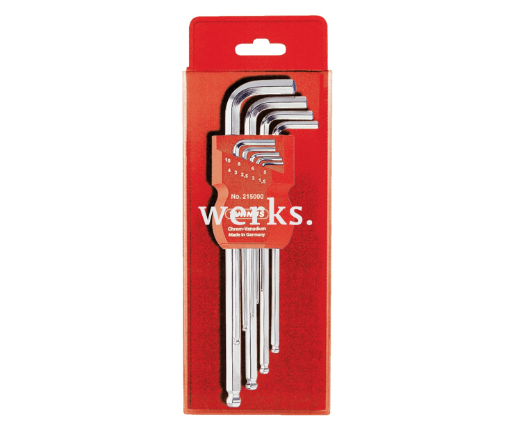 Г-образные отвёртки с шариковой головкой, длинные, в зажиме TURNUS, упаковка для системы самообслуживания KUKKO 215-002