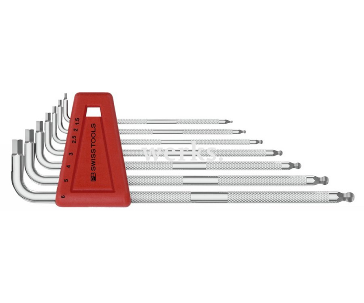 Набор длинных штифтовых ключей HEX PB Swiss Tools PB 3212.LH-6 с насечкой и сферической головкой 7 шт.