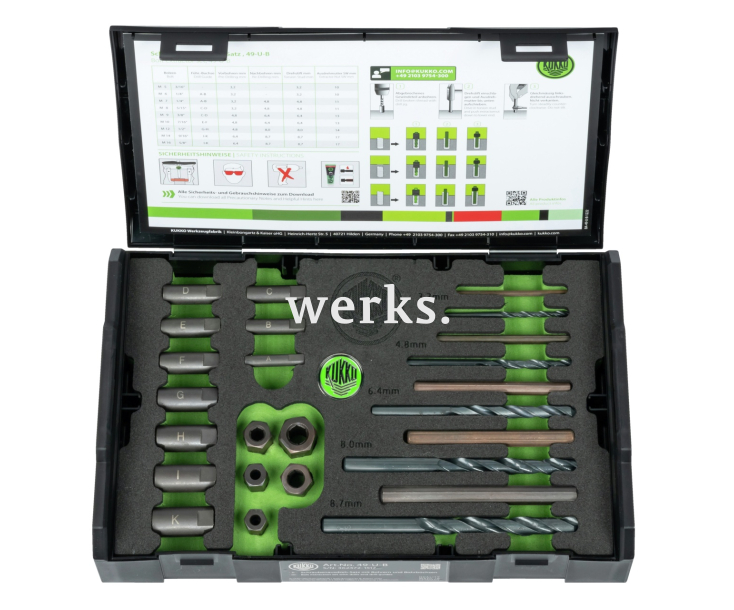 Набор экстракторов со свёрлами и направляющими втулками KUKKO 49-U-B