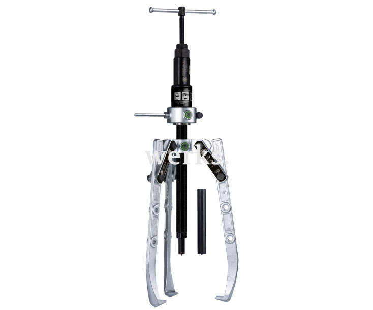 Универсальный трёхзахватный съёмник эконом-класса с шарнирными захватами, регулировкой глубины фиксации и длинным гидравлическим шпинделем KUKKO 209-2-B