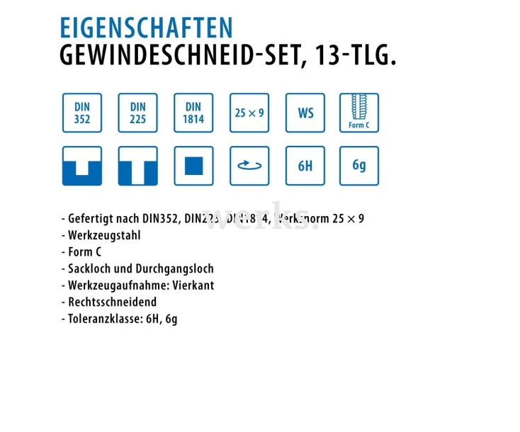 13-пр. Набор метчиков, плашек, свёрл M3 - M8 XC Werks W.1412020