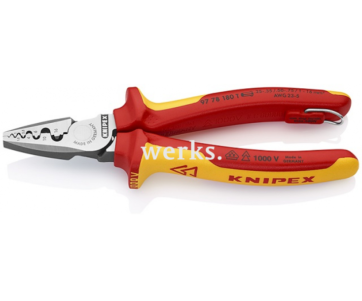 Инструмент для обжима контактных гильз VDE Knipex KN-9778180T с креплением для страховки от падения