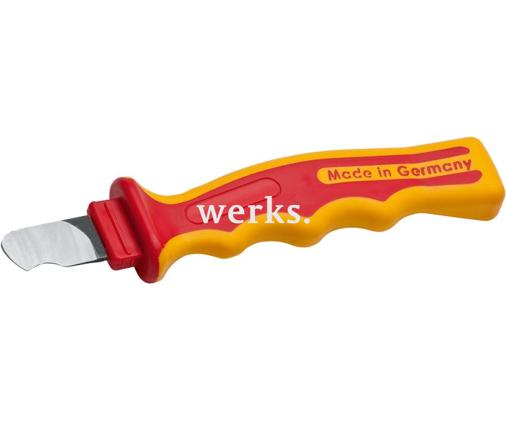 Нож VDE с прямым лезвием и шлифованным полукругом для полимерного кабеля 190 мм NWS 2041K с рукояткой SoftGripp