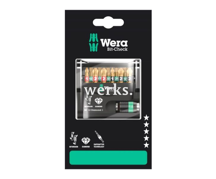 Bit-Check 12 Diamond 1 SB Набор насадок (PH, PZ, TX) и держатель Wera WE-136392