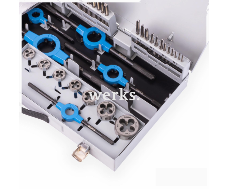 45-пр. Набор ручных метчиков и плашек DIN 352/223 HSSG M3-M12 Werks W.1416160