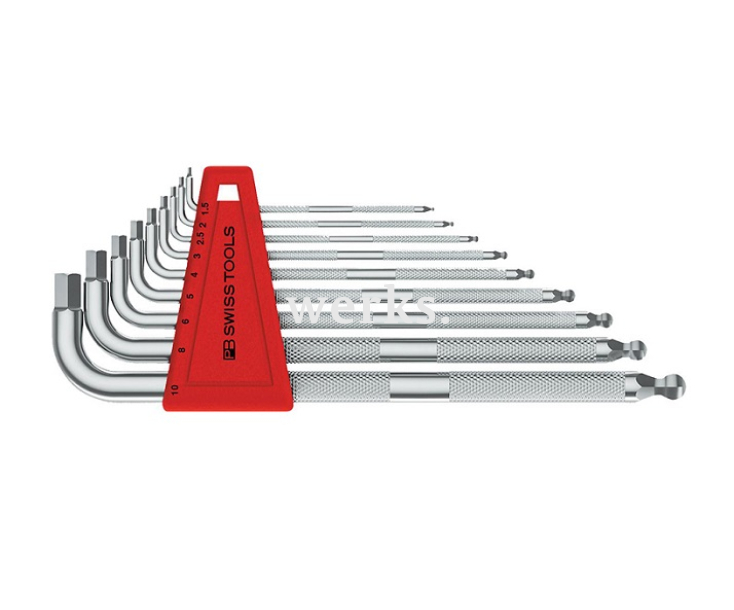Набор длинных штифтовых ключей HEX PB Swiss Tools PB 3212.LH-10 с насечкой и сферической головкой 9 шт.
