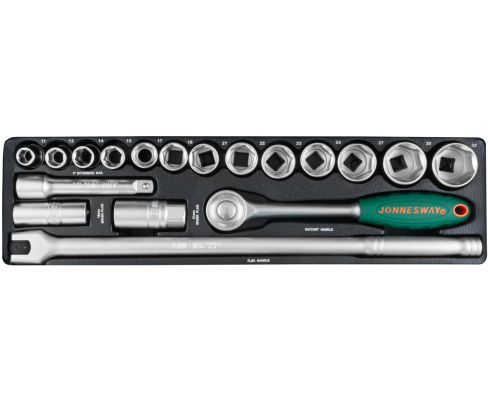 Набор торцевых головок с трещоткой, квадрат 1/2"DR, 11-32 мм, 19 предметов Jonnesway S04H419S