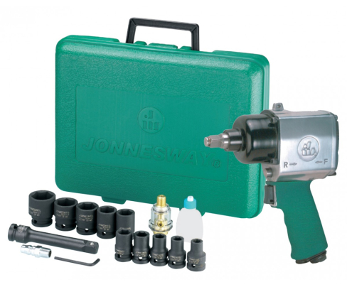 Гайковерт пневматический ударный 1/2"DR 7000 об/мин., 610 Нм с аксессуарами, 17 предметов Jonnesway JAI-0501K