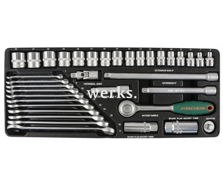 Набор торцевых головок с трещоткой, квадрат 3/8"DR и ключей, 36 предметов Jonnesway S04H3536S