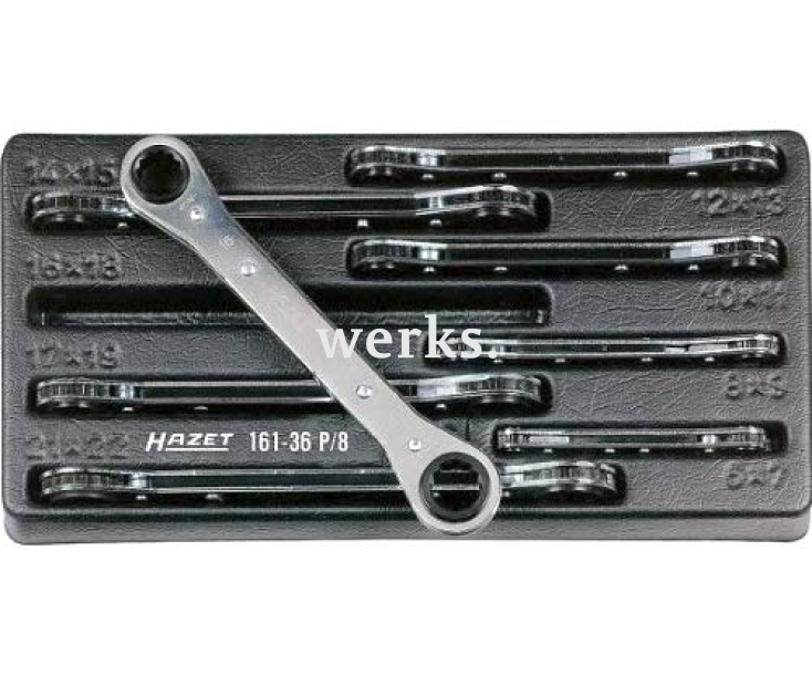 Набор двусторонних накидных ключей с трещоткой Hazet 161-36P/8 8 штук