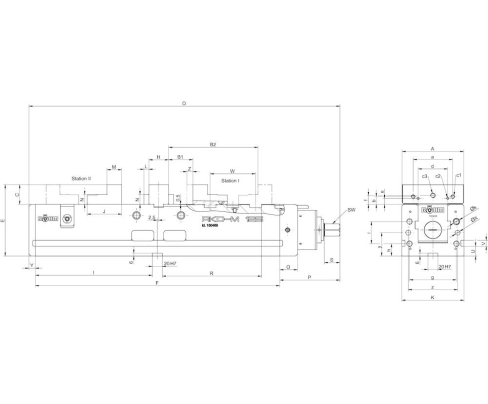 Компактные двойные тиски NC RKD-M, ширина губок 92, реверсивные ступенчатые губки + центральная губка Röhm 180468