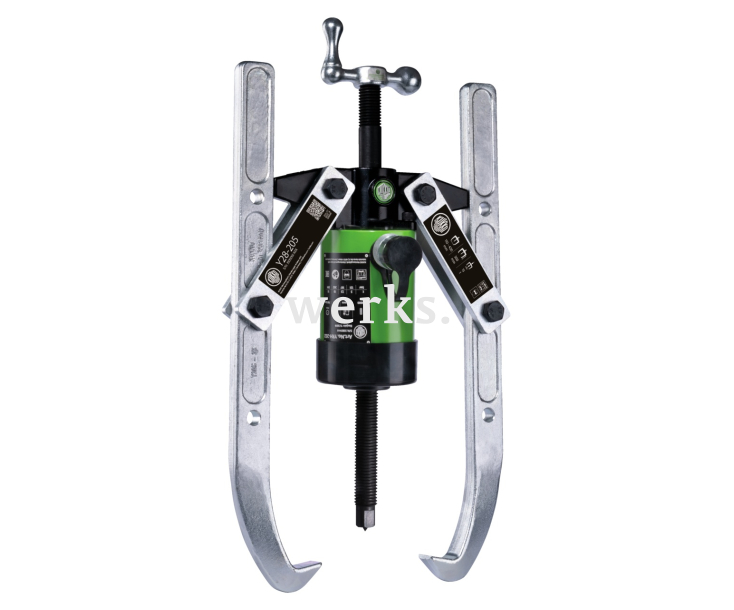  Гидравлический двухрычажный съемник с регулируемой глубиной захвата и гидравлическим полым поршневым цилиндром для привода насоса (высокое тяговое усилие до 45 т) KUKKO Y58-215