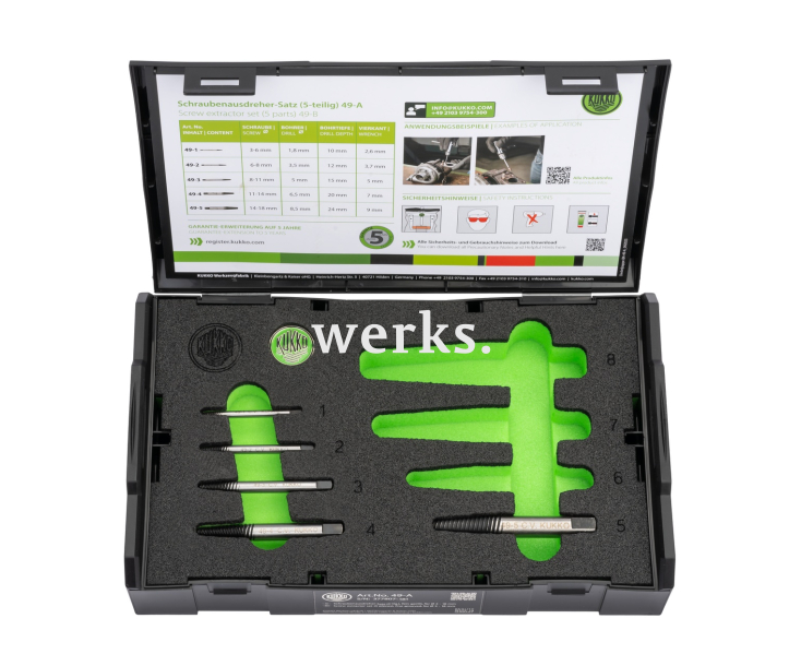 Набор экстракторов со свёрлами и направляющими втулками KUKKO 49-A