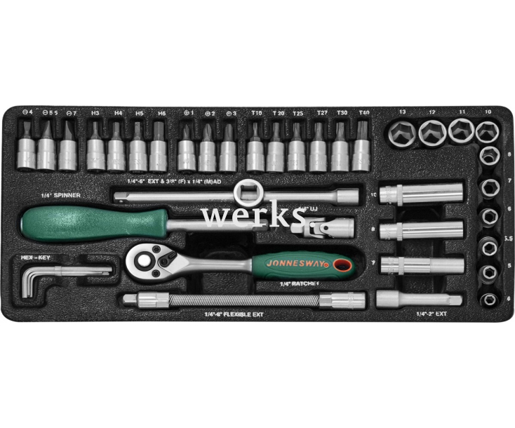 Набор торцевых головок с трещоткой, квадрат 1/4"DR, 4-13 мм, 41 предмет Jonnesway S04H2141S