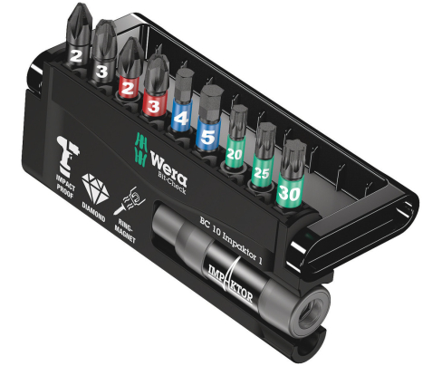 Bit-Check 10 Impaktor 1 Набор насадок (PH, PZ, TX, HEX) и держатель Wera WE-057680