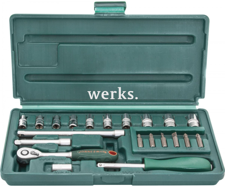 Набор торцевых головок с битами, с трещоткой, квадрат 1/4"DR, 4-13 мм, 21 предмет Jonnesway S04H2721S