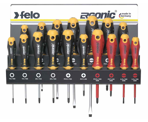 Набор отверток SL PH PZ TORX Felo Ergonic с отвертками VDE на стальной стойке 17 предметов 40091743