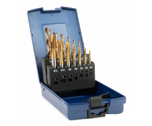 Набор машинных метчиков B HSSE-TiN DIN371/376 M3-M10/M12 Silver 14 предметов GSR BRB09100110