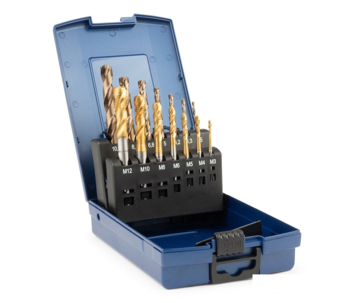 Набор машинных метчиков С/RSP35° HSSE-TiN DIN371/376 M3-M10/M12 Silver 14 предметов GSR BRB09100310