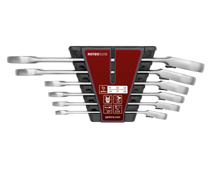 Гребень.трещотка пролет.набор рев. 8-19мм 6шт Gedore 3301084