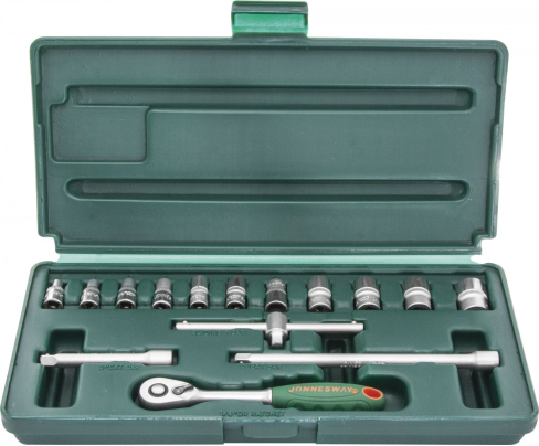 Набор торцевых головок с трещоткой, квадрат 1/4"DR, 4-14 мм, 15 предметов Jonnesway S04H2715S