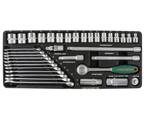 Набор торцевых головок с трещоткой, квадрат 3/8"DR и ключей, 36 предметов Jonnesway S04H3536S