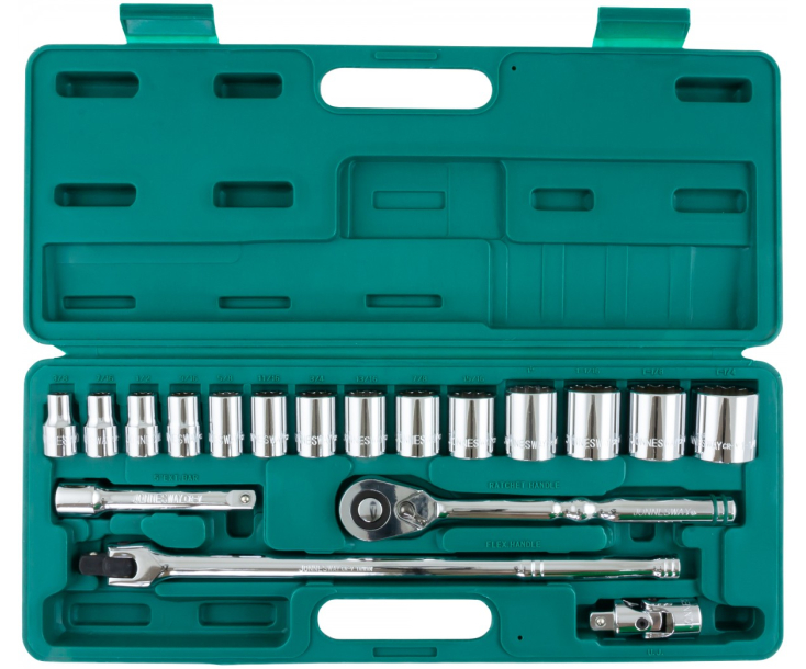 Набор торцевых головок дюймовых с трещоткой, квадрат 1/2"DR 3/8" - 1 1/4", 19 предметов Jonnesway  S05H4219S