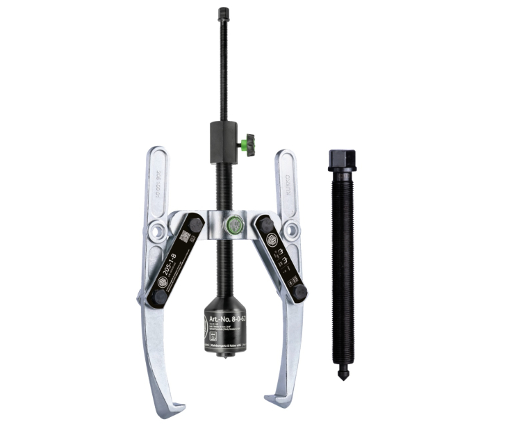 Универсальный двухзахватный съёмник с шарнирными захватами, регулировкой глубины фиксации и длинным гидравлическим шпинделем (включая  механический шпиндель) KUKKO 205-1-B