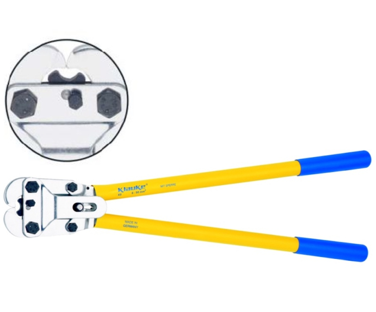 Пресс-клещи для неизолированных медных кабельных наконечников и гильз 6–50 мм², вдавливающий обжим Klauke KLKK5