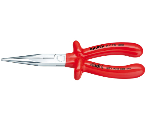 Круглогубцы VDE с прямыми плоскими длинными губками, с режущей кромкой Knipex KN-2617200
