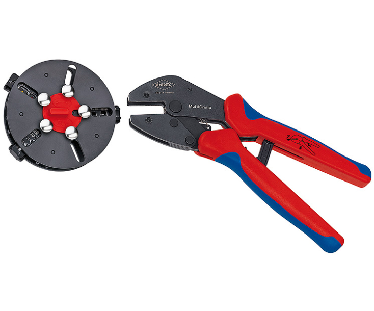 Обжимные клещи KNIPEX MultiCrimp с магазином для смены плашек и 3 профилями обжима KN-973301