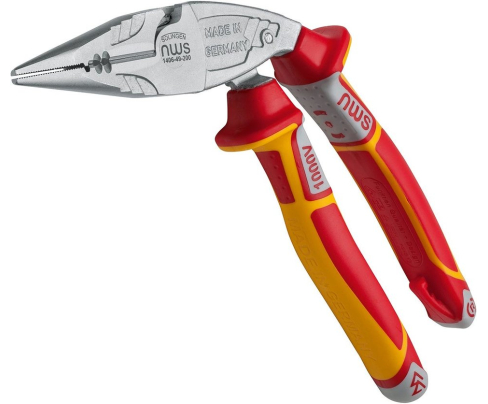 Длинногубцы электромонтажника ErgoMulti VDE 200 мм NWS 1406-49-VDE-200 хромированные с рукоятками SoftGripp