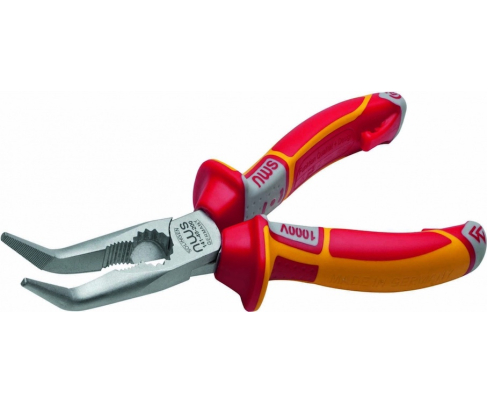 Длинногубцы радиомонтажника VDE хромированные 205 мм NWS 141-49-VDE-205 носки загнуты на 45° с рукоятками SoftGripp