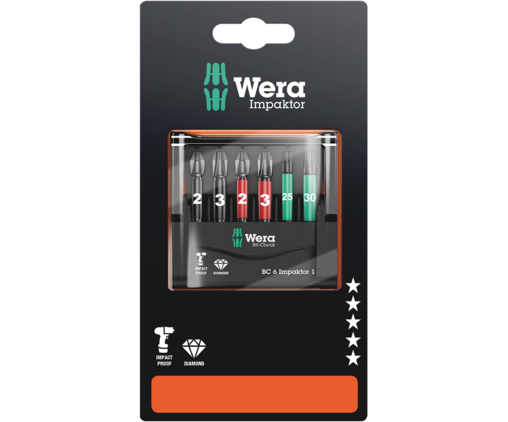 Bit-Check 6 Impaktor 1 SB Набор насадок (PH, PZ, TX) Wera WE-073890