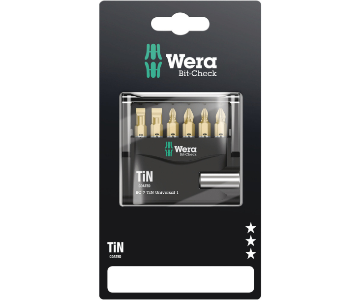 Bit-Check 7 TiN Universal 1 SB Набор насадок (PH, PZ, SL) и держатель Wera WE-073537