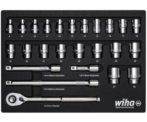 Набор торцевых головок с трещоткой 1/2" Wiha 44740 26 предметов